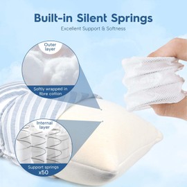 isuke Spring Pillow, Slow Rebound Memory Foam Pillow, 6x10 Ordered Spring Groups Strongly Support Cervical Spine, Suitable for Back, Side or Stomach Sleeping, Pillow for Adults