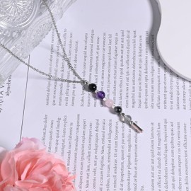 Gracayfr Silver Plated Amethyst Rose Quartz Necklace Black Tourmaline Hematite Labradorite Necklace Empath Protection Natural Stone Healing Crystal Necklace Spiritual Women Vertical
