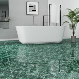 ZRJT 10-Pack 10 Sq.Ft Peel and Stick Floor Tiles Vinyl Polish Pattern Flooring, 12” x 12” Self Adhesive Vinyl Flooring DIY for Kitchen, Bathroom, Laundry, Polish Green Marble