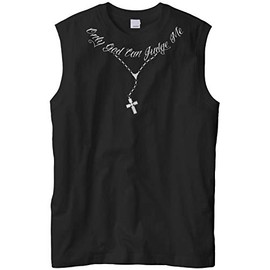 Cybertela Men's Only God Can Judge Me Tattoo Necklace Sleeveless Muscle T-Shirt (Black, 2X-Large)