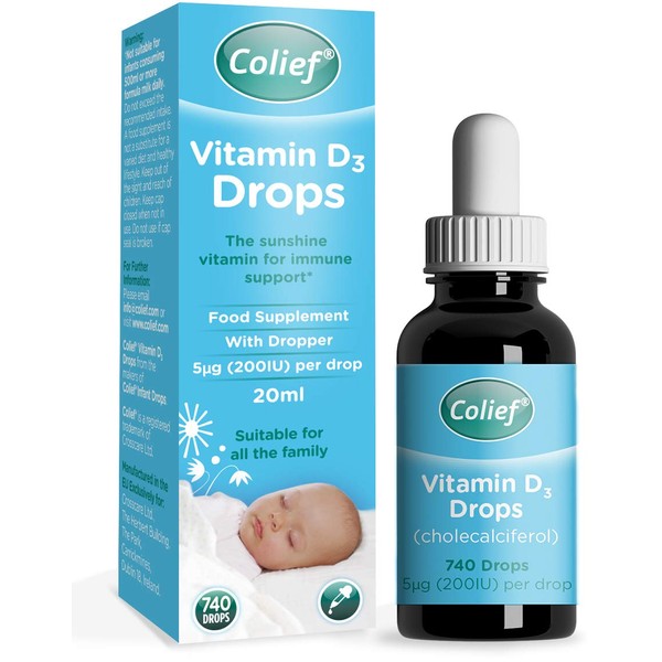 Colief Vitamin D 3 Drops | The Infant's Sunshine Vitamin for Immune Support | Liquid Vit D3 Supplement for Babies from Birth | Suitable For All The Family | 0.67 Fl Oz