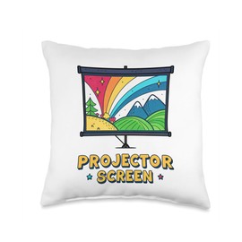Projector Screen Colorful Landscape with a Rainbow Design Throw Pillow