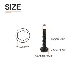 DTGN #8x1" Hex Washer Head Self Drilling Screws - 50Pack - Good for Machine - 410 Stainless Steel Black Oxide - Self Tapping Sheet Metal Screws