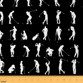 Feelyou Golf Fabric by The Yard 1 Yard Golf Player Decorative Waterproof Outdoor Fabric Black Ball Gaming Upholstery Fabric Fashion Sports Theme DIY Reupholstery Fabric