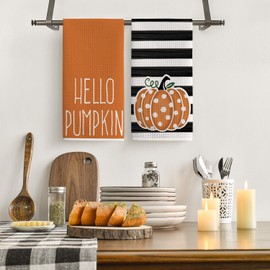 Artoid Mode Orange Polka Dot Pumpkin Fall Bar Kitchen Towels, 12x24 Inch Quick Dry Microfiber Cloth Dish Towels for Kitchen Drying Set of 2