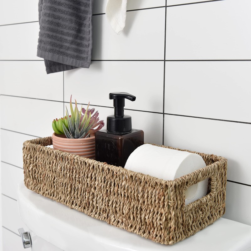 StorageWorks Seagrass Baskets with Built-in Handles, Bathroom Decor Box for