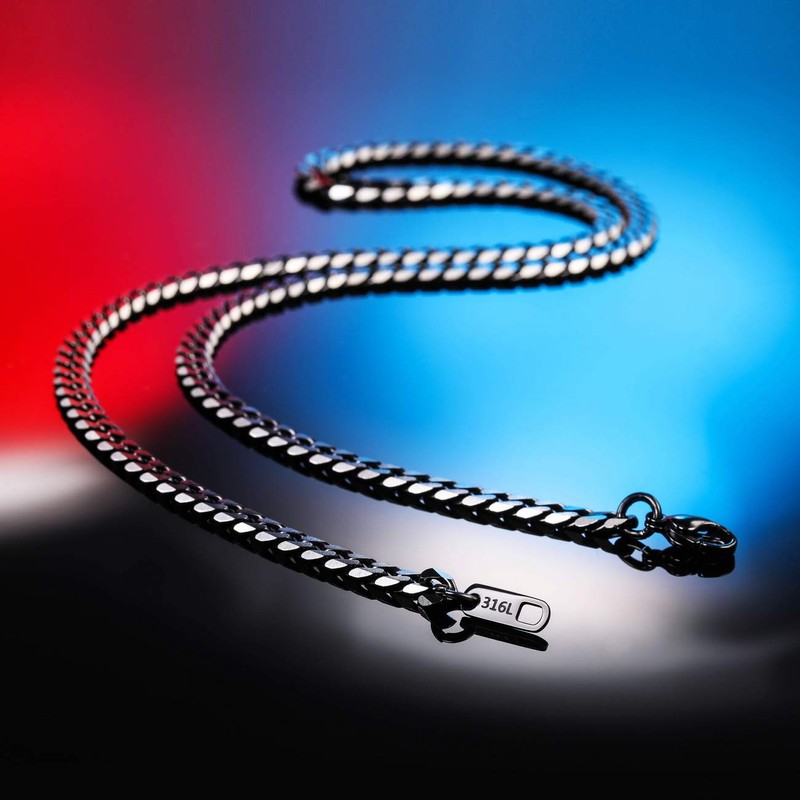 MOWOM Black Chain Necklace for Men Women Water Resistent 316L