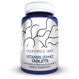 Nootropics Depot Vitamin D3 + K2 with Vitamin C Tablets | 60 Count | Cholecalciferol + Menaquinone-4 (MK-4) | Mood, & Bone Health | Healthy Calcium Absorption