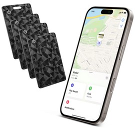 Wallet Tracker Card for Apple Find My (iOS Only), Bluetooth Smart Card Wallet Finder, IP68 Waterproof, 1.6mm Slim Card Tracker for Wallets, Keys, Luggage Tags, Passport – Diamond Black, 4 Pack