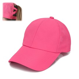 YcsRnn Girls Baseball Cap, High Ponytail Baseball Cap, Quick-Dry Mesh Design, Adjustable Size 56-58cm, Ideal for Outdoor Sports and Summer Activities Rose red