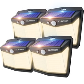 CLAONER Solar Lights Outdoor, [128 LED/4 Packs] Solar Motion Sensor Lights 3 Working Modes Outdoor Lights with 270° Wide Angle Wireless IP65 Waterproof Solar Security Light for Fence Patio, Warm White