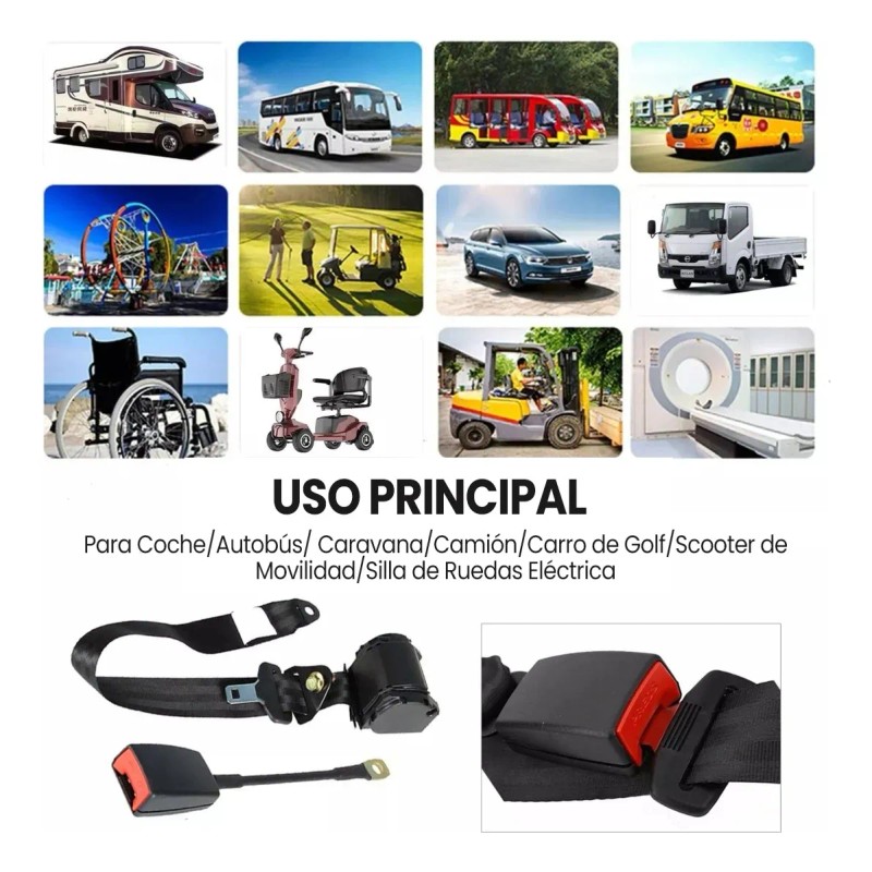 Cinturón De Seguridad Retráctil Universal 3 Punto Para Coche