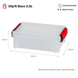 SUNDIS Clip'N Store 2.5 Litre Clear Plastic Reinforced Stackable Food Contact Storage Box with Lid
