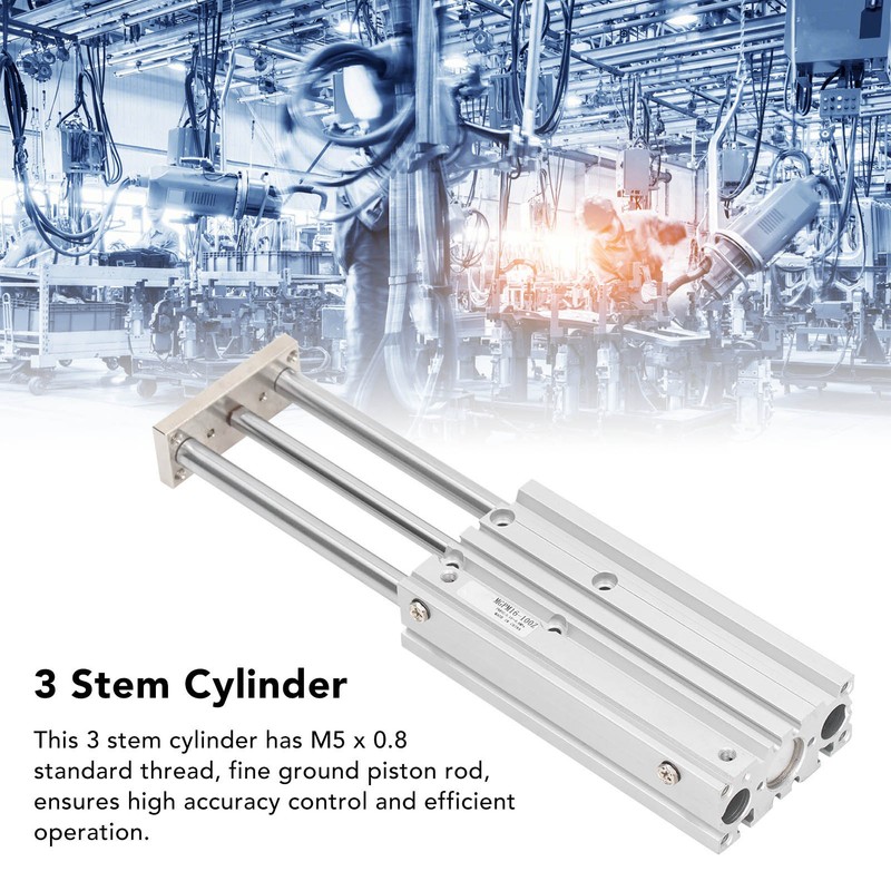 3 Stem Pneumatic Cylinder Aluminum Alloy Double Acting Air Cylinder