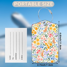 Mazumbuy 2 Pcs Colorful Floral Luggage Tags for Suitcases PU Leather Baggage Tags Name ID Label with Privacy Cover and Stainless Steel Loop for Men Women Travel Bag Suitcase