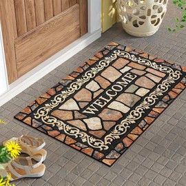 LHAIFA Front Door Mat Indoor Outdoor Entrance Funny Door Mats Outside Large 24 x 36 Inch Doormat Front Door Rugs Heavy Duty Non Slip Rubber Back Welcome Mat (Pebble, 24"×36")