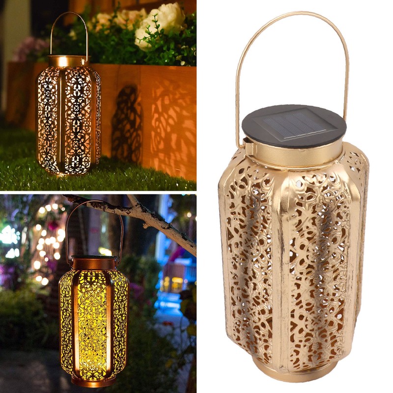 5730LED Hanging Lamp Solar Powered IP44 Waterproof Hex Hollow Lantern