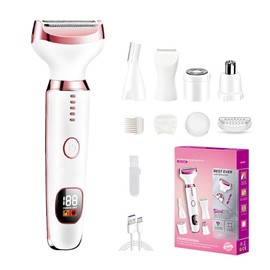 Rasierer Damen, 5-In-1 Elektrischer Damenrasierer, Intimrasierer für Frauen, Elektrisch Shaarentferner für Gesicht Nase Achseln Intimbereich, Bikini Trimmer epilierer Rasierhobel, USB-Aufladung
