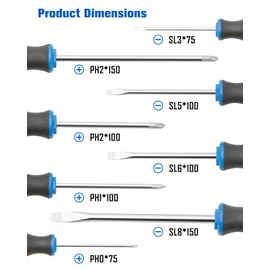 ROTATION 8-Piece Magnetic Screwdrivers Set with Nichrome tip, 4 Phillips and 4 Slotted Tips, Professional Cushion Grip Screwdriver Set with High Torque (8pc_silver tip_gloss)