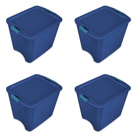 Sterilite 14487404 26 Gallon/98 Liter Latch and Carry, True Blue Lid and Base with Blue Aquarium Latches, 4-Pack