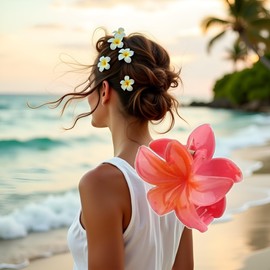 Flower Hair Claw Clips - Hawaiian for Women | Plumeria for Thin | Strong Hold jaw clip | Claw Clips for Girls| Preppy Flower Hair Clip (White)