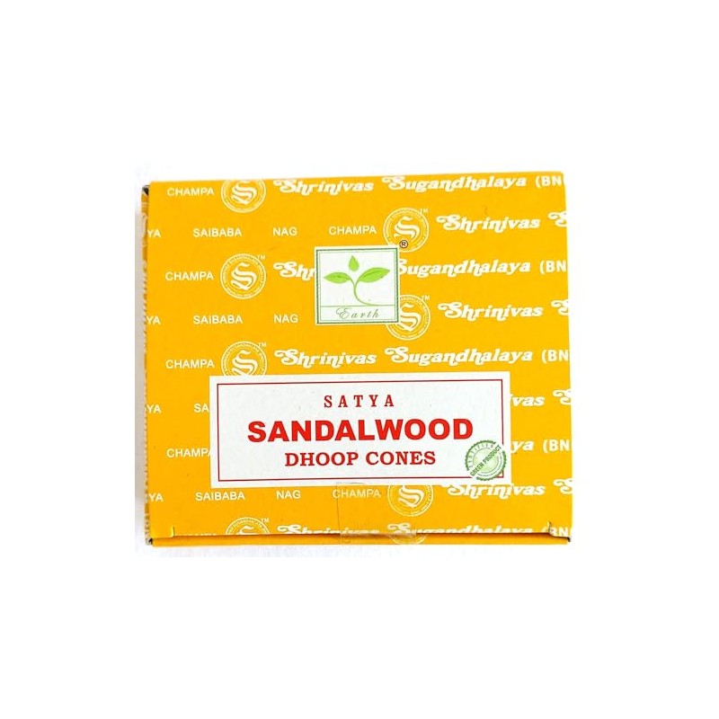 Satya Nag Champa Incense Cones, Sandalwood Scent, One Pack of