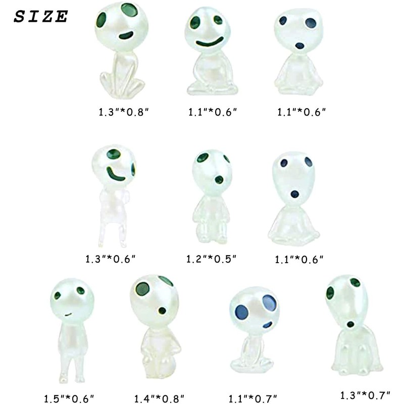 BLUWTE 10pcs Garden Statue Accessories,Princess Mononoke Luminous Tree Elves,Glow in