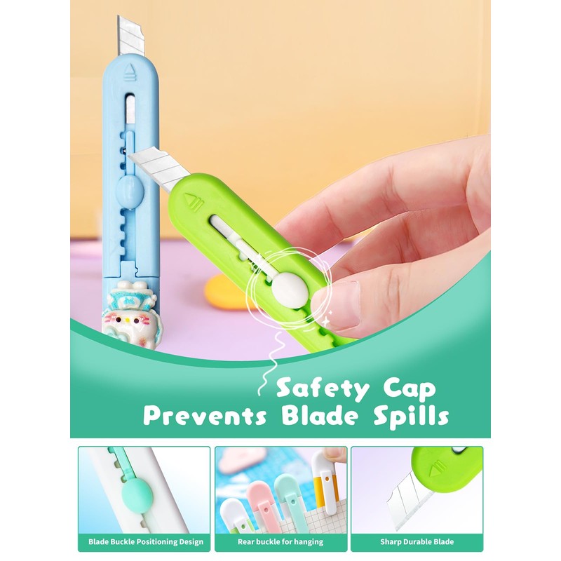 6 Pack Box Cutter Retractable, Sharp Utility Knife Retractable, Cute