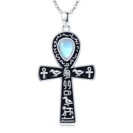 StoryMidir Necklace, Men's, Women's, Ankh Cross, Moonstone, 925 Silver, Ancient Egypt, Resuscitation of the Dead Hieroglyph, Pendant, Fantasy, Cross Design, Spiritual Jewelry, Gift, Amulet, Gift