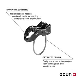 Ocun HABU - Dispositivo de sujeción y rapel | ATC V-Grooved Belay y Rappel Dispositivo para Escalada en Roca | Descender de rapel de frenado asistido