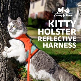 Kitty Holster Reflective Cat Harness - High-Visibility Cat Vest for Day & Night | Secure, Breathable and Washable Cotton | Ideal for Walking & Traveling - Outrageous Orange, M to L