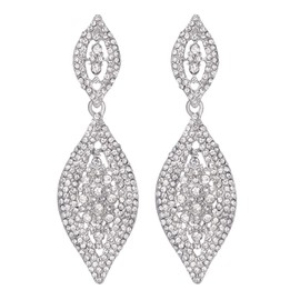 Mlouye Silver Tone Clear Rhinestone Marquise Chandelier Pierced Earrings, Art Deco Crystals Dangle Drop Statement Earring for Prom Party