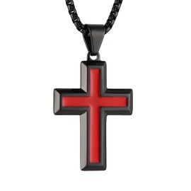 AsAlways Cross Necklace for Men Women High Polished Stainless Steel Small Cross Pendant Christian Faith Jewelry Gift (Red Black)