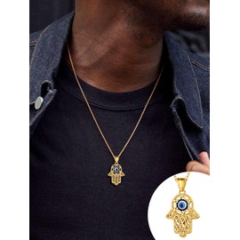 Supcare Women's Hamsa Hand Fatima Necklace Stainless Steel Evil Eye Pendant Dating Chain Evil Eye Turkish Eye Nazar Hamasa Necklace Jewellery for Women Birthday, Stainless Steel