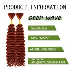 Deep Wave Bulk hair for Braiding Wet and Wavy Micro Braiding Hair No Weft Faux Deep Wave Braiding Hair Extensions for Box Boho Braids 150g with 2Bundles #350 (20Inch)