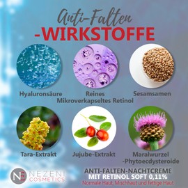 Nachtcreme 0,11 % Pure Retinol Anti-Falten für Damen/Herren 27 Aktivstoffe | Tiefenfaltenfüller mit Hyaluronsäure | straffend für Gesicht, Hals und Dekolleté | normale Haut, fettige und Mischhaut