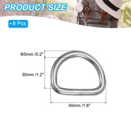 PATIKIL 1" Metal D-Rings, 8 Pcs 304 Stainless Steel D Ring Welded Solid Dee Rings DIY Accessories for Belts Sewing Dog Collars Webbing Straps, 3x20mm