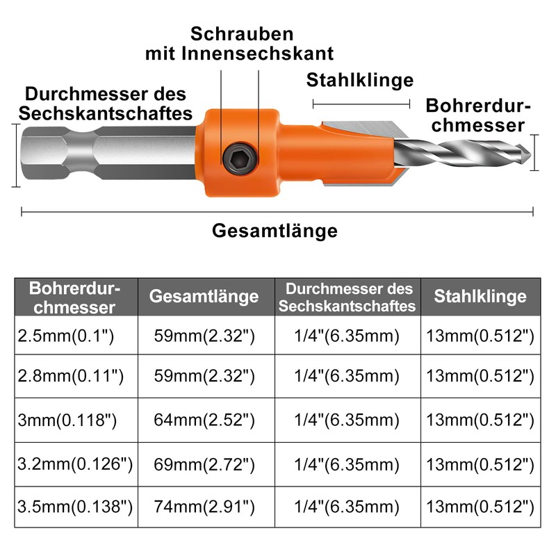 Countersink Drill Bit Set, Wood Drill, Countersunk Drill Bit for