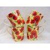 Set of 4 Extra Large China Mugs in red Poppy