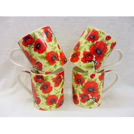 Set of 4 Extra Large China Mugs in red Poppy Design