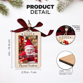 Babys First Christmas Ornament 2025 Girl And Boy - Wooden Portrait Picture Frame Ornaments For Tree - My First Christmas Ornament - Photo Frame Ornaments - Baby's First Christmas Gifts 2025