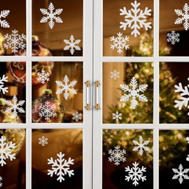 144 piezas pegatinas para ventana de Navidad, Pegatinas ventana de Navideñas Copos de Nieve decoraciones navideñas, Etiqueta engomada de la decoración doble impreso