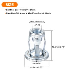 uxcell 50Pcs Multi-Grip Rivet Jack Nut, 1/4"-20 Petal Carbon Steel Thread Zinc Finish Blind for Plastic Pressboard Hardboard Door Anchors Aluminium cladding Steel Pipe