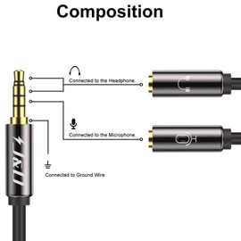 J&D 3.5 mm to 2 x 3.5 mm Cable, Gold-Plated [Copper Casing] [Heavy Duty] 3.5 mm 1/8 TRRS Male to 2 x 3.5 mm 1/8 TRS Female Plug Headphones Microphone Audio Y Splitter Cable - 0.2 m