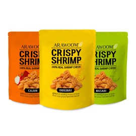 ARAWOOM - Real Crispy Shrimp Cheek Snack - 100% Real Black Tiger Shrimp [2 ounce (Pack of 3)] - Vatriety Pack - Crunchy Treat for Seafood Lovers High-Protein Savory Snack Ready-to-eat Snack On-to-go