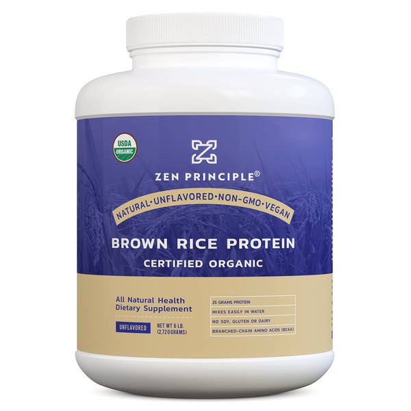Organic Brown Rice Protein 6 LB. USDA Certified Organic. Unflavored. 26 G. Protein Per Serving. Non-GMO. No Soy, Gluten or Dairy. Natural. Vegan. Ultra-fine Powder Mixes Easily in Drinks.