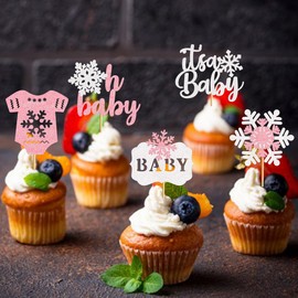 40pcs Snowflake Cupcake Toppers - Baby Its Cold Outside Winter Wonderland Decorations Including 'A Little Snowflake is On The Way'