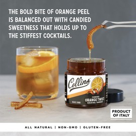 Collins Candied Fruit Orange Peel Twist in Syrup, Popular Cocktail Garnish for Skinny Margarita, Martini, Mojito, Orange Peel for Old Fashioned Drinks, Baking, Desserts, Salad, 10.9 oz