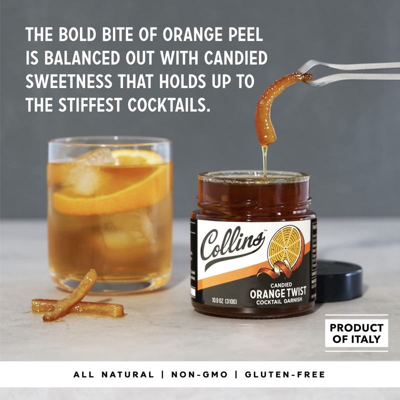 Collins Candied Fruit Orange Peel Twist in Syrup, Popular Cocktail
