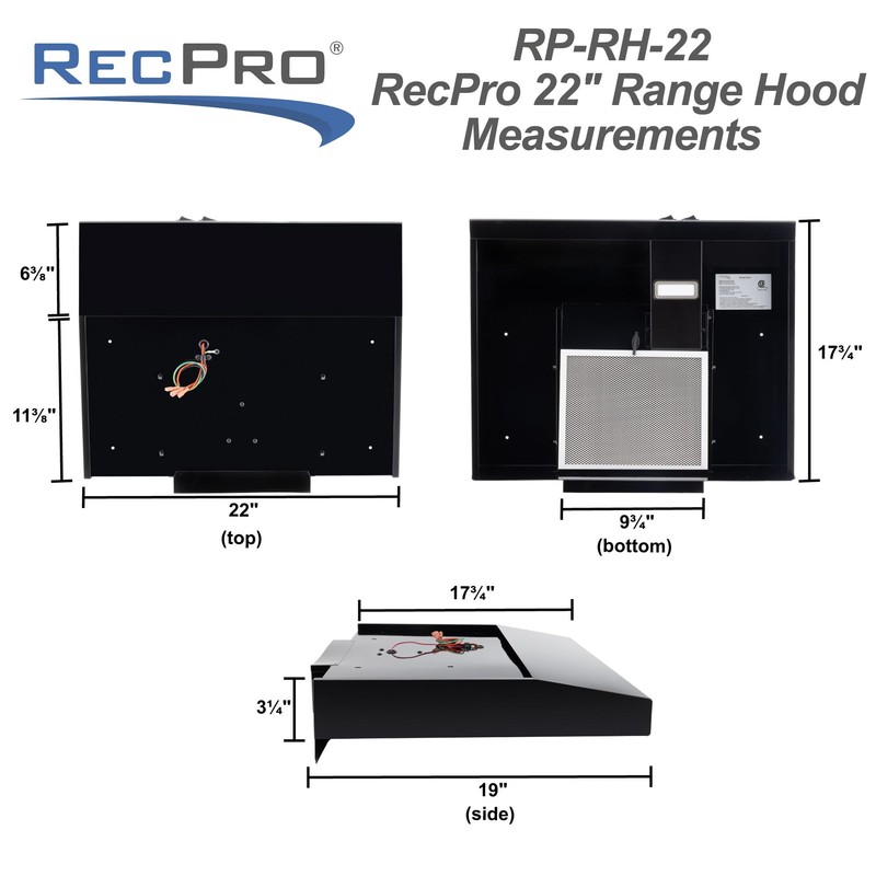 RecPro RV Stove Range Hood Vent | 22" Black |